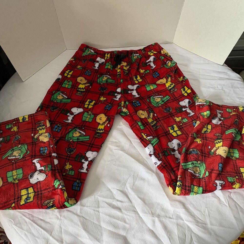 Christmas Fleece Peanuts Snoopy Pajama Pants Women Size Large